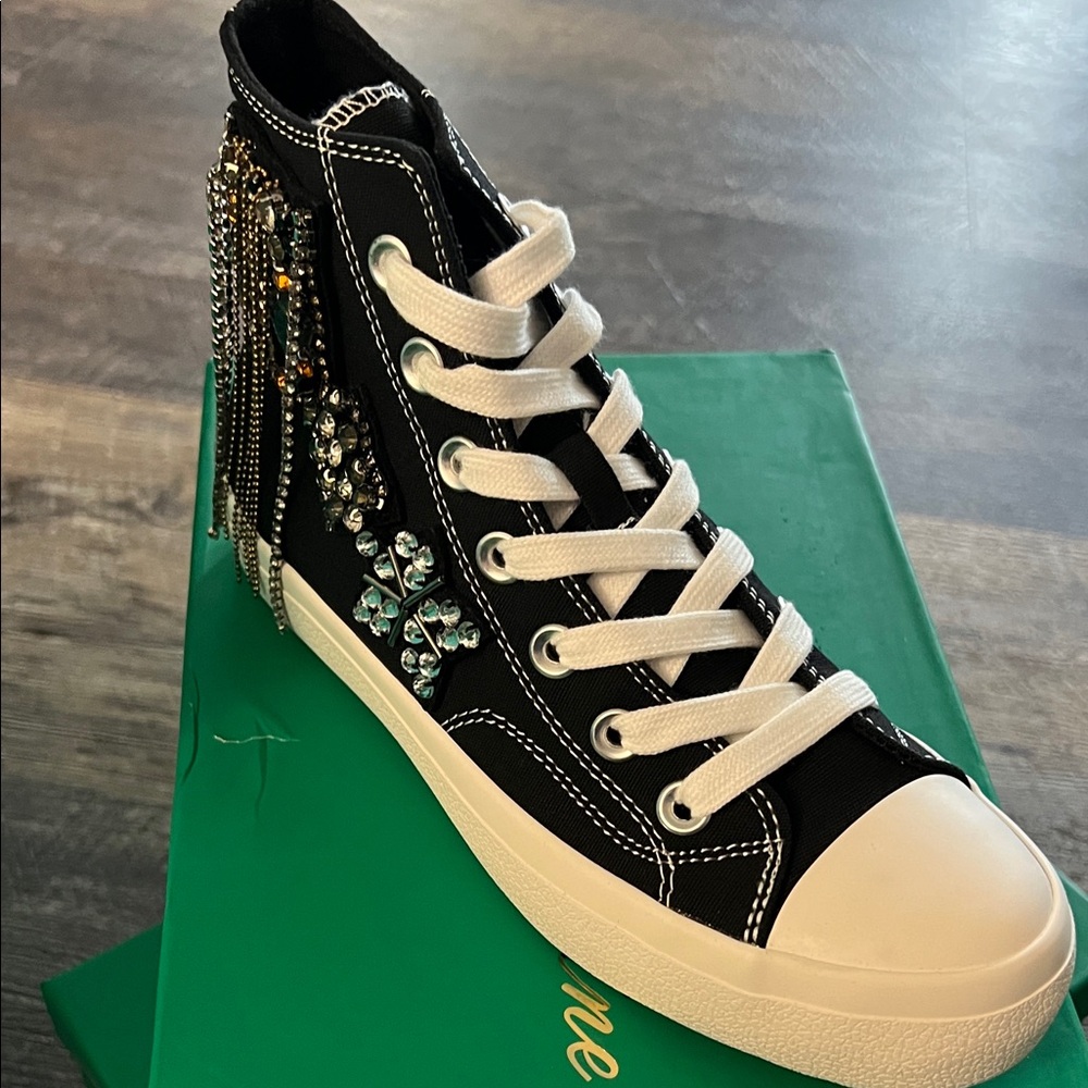 Lauren Lorraine Black and White Embellished Sneakers